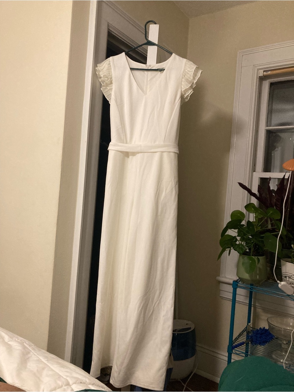 Versona White Jumpsuit with Ruffled Cap Sleeves